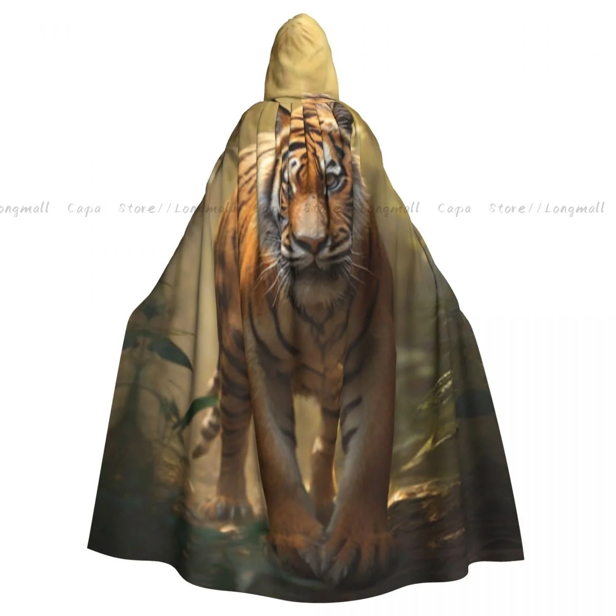 Portrait Of Tiger In The Forest Cloak Hooded Cosplay Costume Halloween Adult Long Party Cape