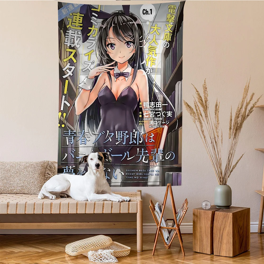 Anime Mai Sakurajima Anime Tapestry Hippie Flower Wall Carpets Dorm Decor Wall Hanging Home Decor