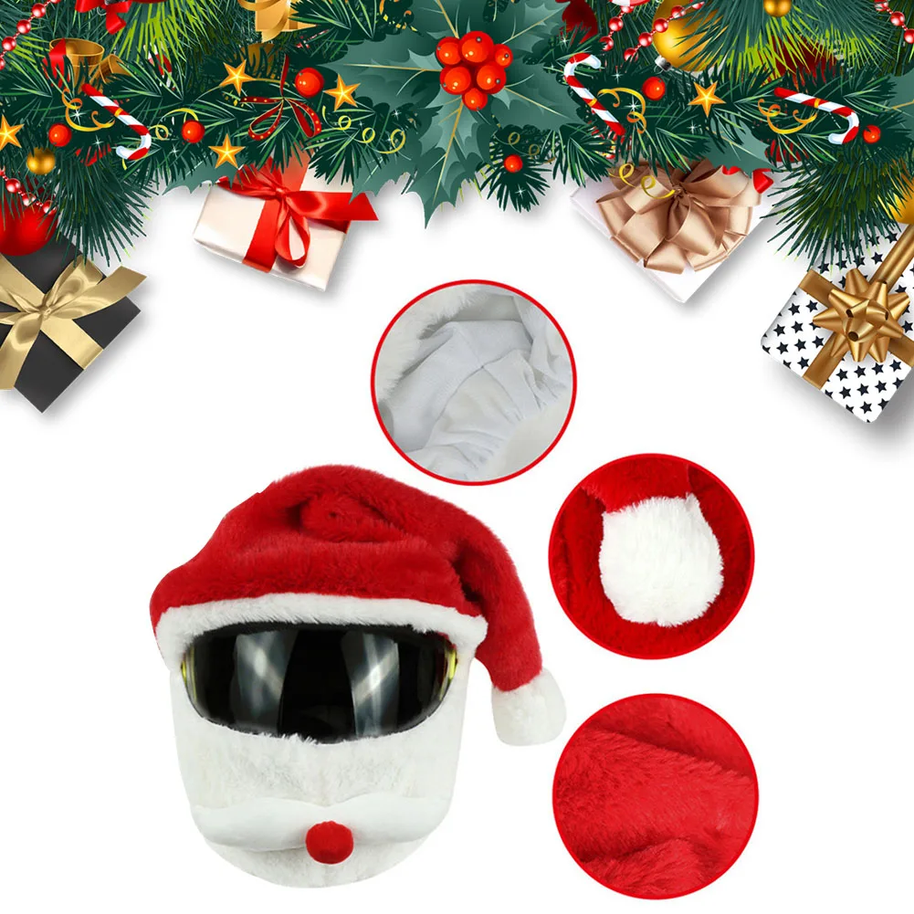 Christmas Helmet Cover Elastic Motorcycle Santa Claus Funny Cover Plush Helmet Full Face Cover for Outdoor Party Xmas