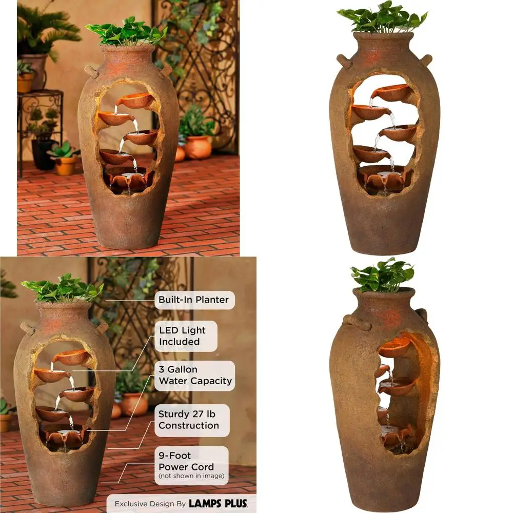 

Nathan Cascade 33 High Large Rustic Outdoor Decor Faux Stone Floor Fountain with LED Light Urn and Planter Waterfall Feature