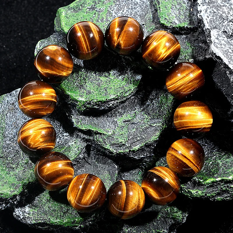 Natural Lucky Luxury Yellow Tiger Eye Handstring Premium Wood Grain Stone Cat Eye Lightning Pattern Versatile Bracelet Donghai K view 3