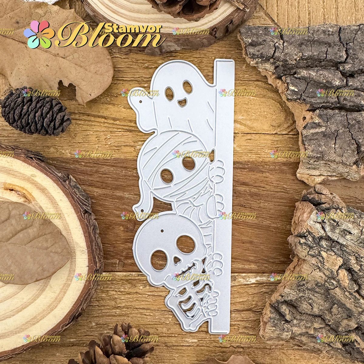 Original Niedliche Halloween-Geister-, Totenkopf- und Mumien-Stanzformen mit halbgeschnittenem Rand für Metallstanzungen, Scrapbooking und dekorative Prägung – Detail 4