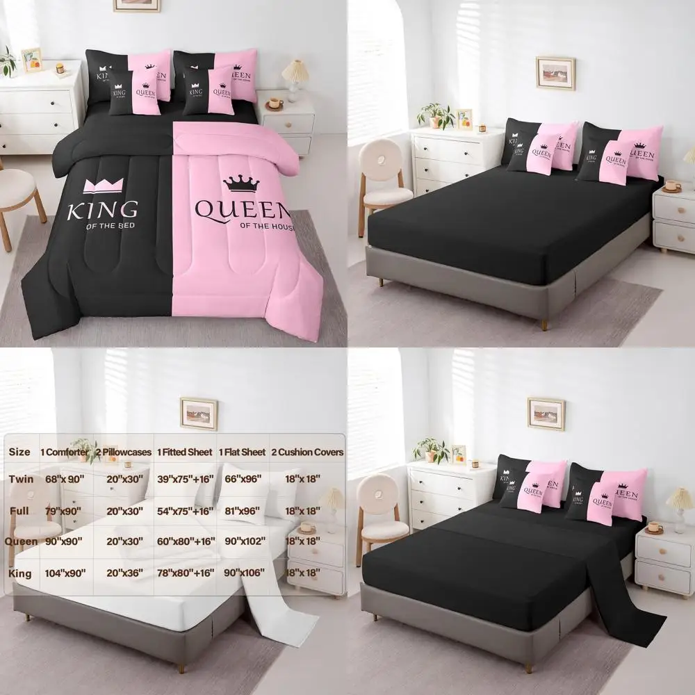 

Комплект постельного белья Queen King Queen King из 7 предметов: одеяло, простыни, наволочки и наволочки для детей, ко Дню святого Валентина