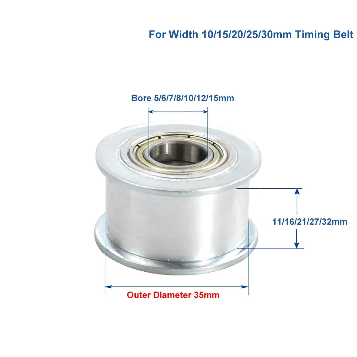 

OD 35mm Toothless Idler Timing Pulley For Width 10/15/20/25/30mm Timing Belt Bearing Idler Gear Pulley 5/6/7/8/10/12/15mm Bore