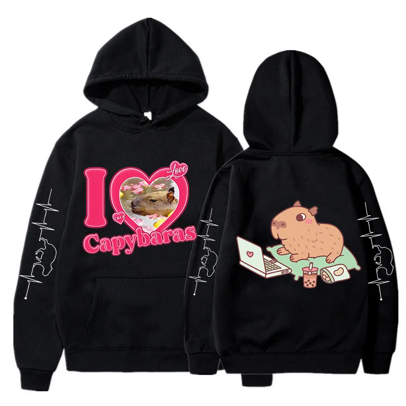 Harajuku Gothic Korean Style Streetwear Cartoon Capibara Y2k Hoodies Capybara Fashion Mange Cute Sweatshirt Animal Funny Clothes