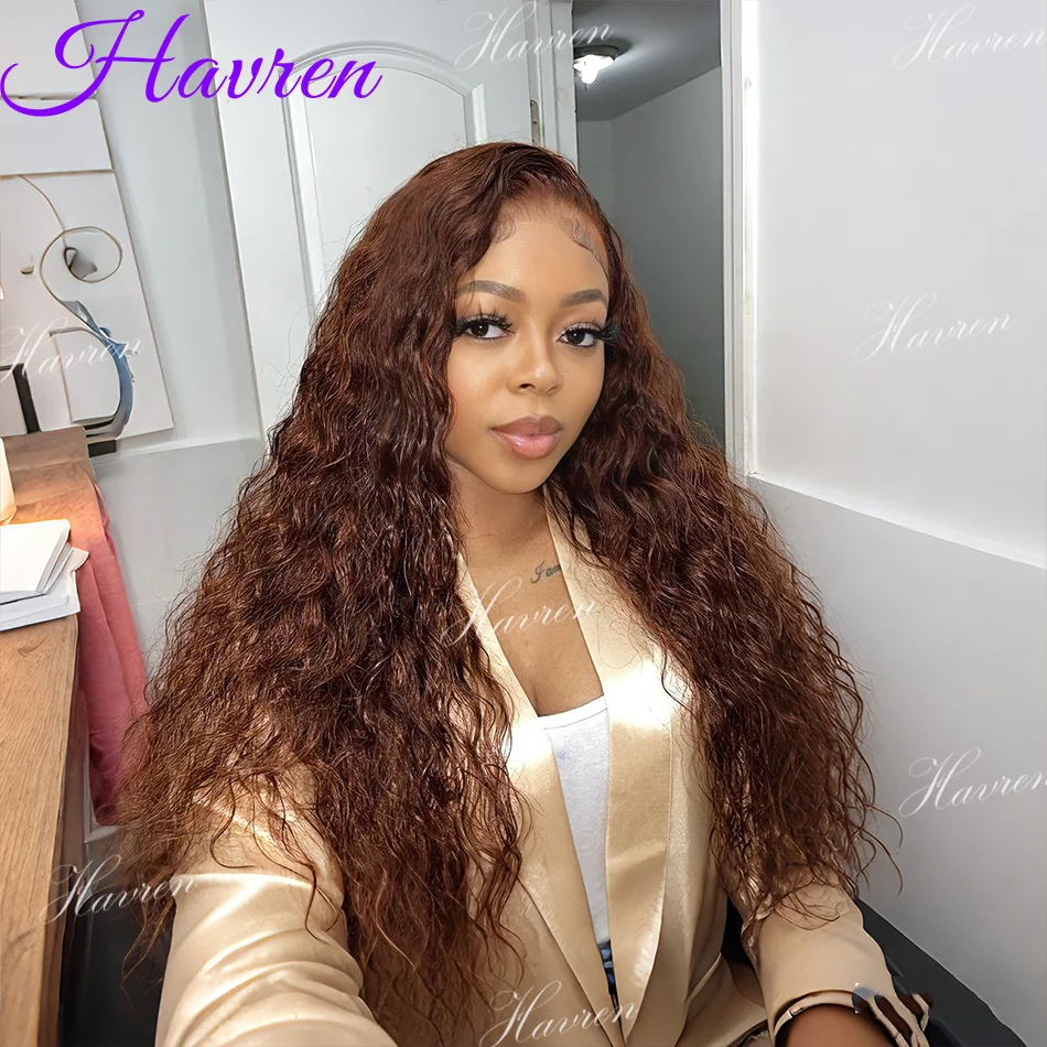 

30 36 дюймов Шоколадно-коричневый 13X6 Парик фронтальной части шнурка 200 Плотность Цветные вьющиеся парики Человеческие волосы Глубокая волна 13X4 Hd Парики фронта шнурка