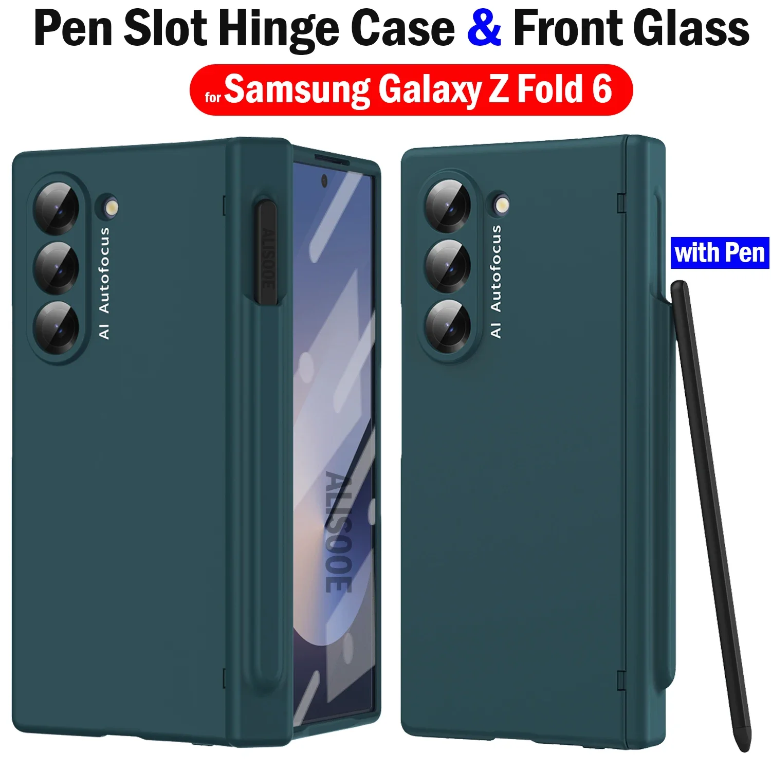 Pen Slot Hinge Cover for Samsung Galaxy Z Fold 6 Fold6 Case with Stylus Touch Pen Front Screen Glass Protection Hard Capa  Funda