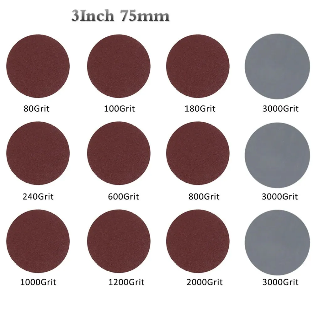 20pcs 3in/75mm and Sandpaper Discs Multi Grit Range for Metal Wood Car Polishing and Efficient 20pcs 3in/75mm and