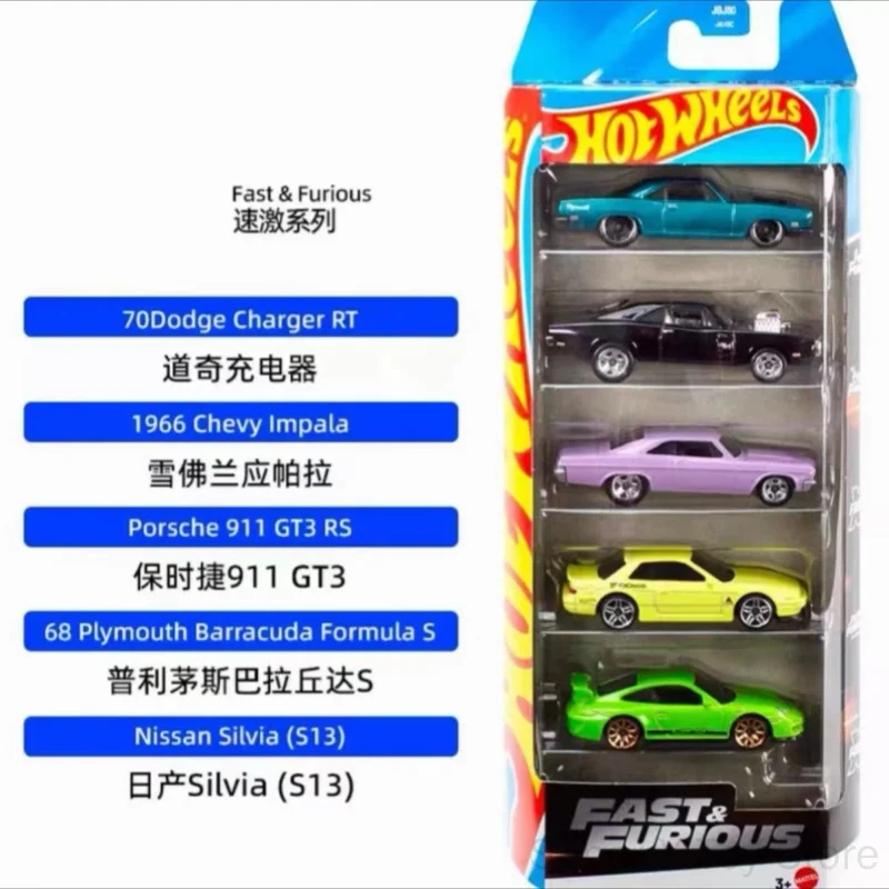 Hot Wheels Diecast Alloy Sports Car 5 Pack Fast And Furious Series Jbj80 Porsche 911 Dodge Collectible Vehicle For Collectors