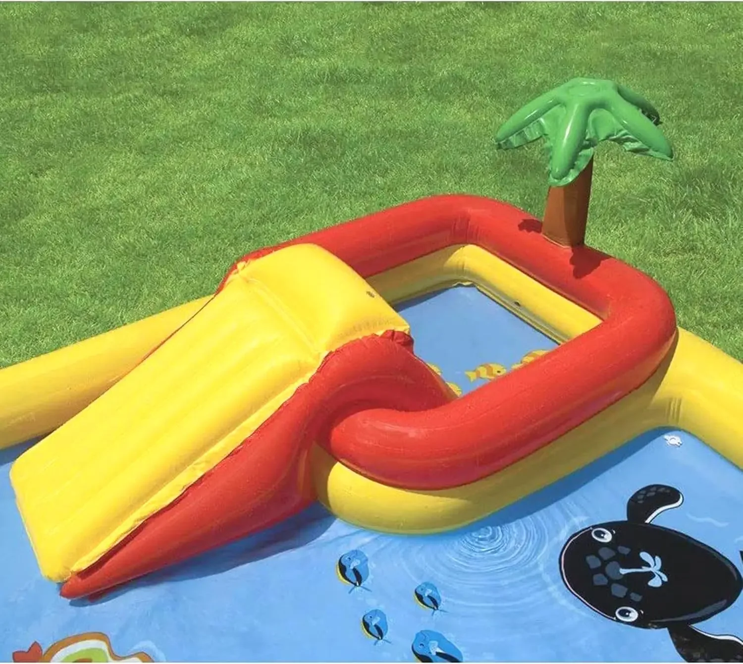 100" x 77" Inflatable Ocean Play Center Kids Backyard Kiddie Pool and Water Game Outdoor Set with Water Slide and Built-in Spray