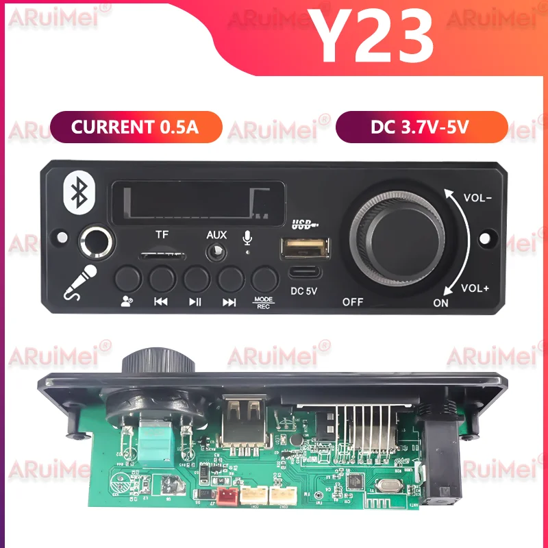

Wireless MP3 Player Module: Bluetooth 5.0, USB/TF/FM, 3.7V-5V Input, Car Stereo Amplifier Board with Mic