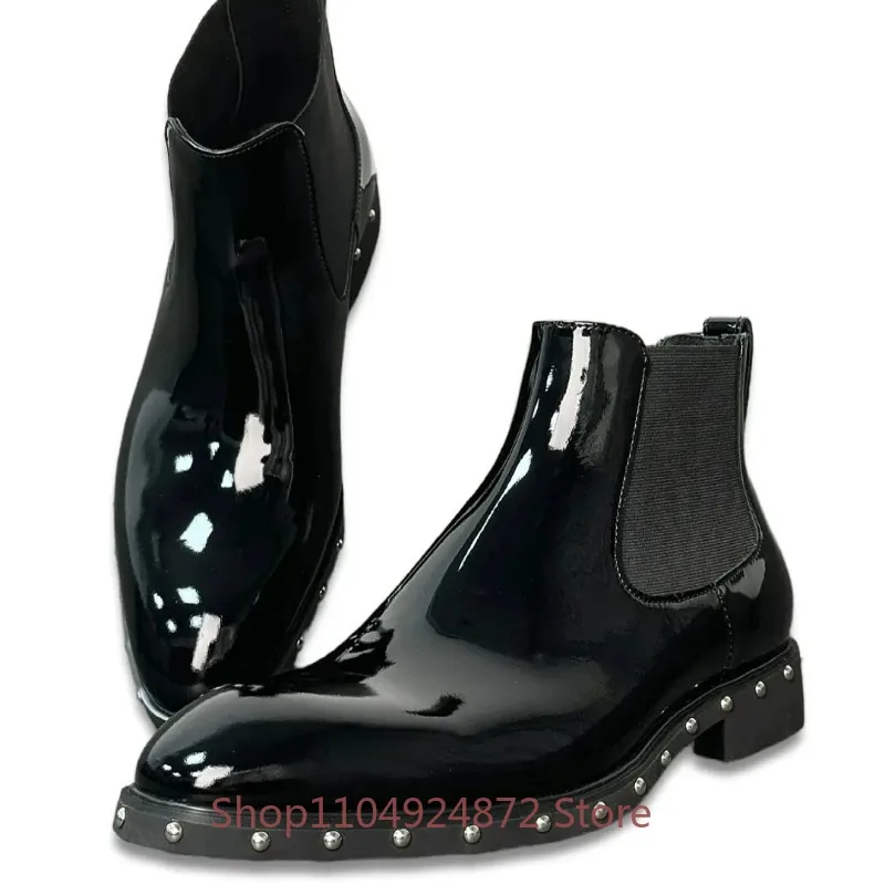 Designer Luxury Pointed Toe Chelsea Boots Men's Shoes Metal Rivets Genuine Leather Casual Business Work  Trendy Ankle Boots Male