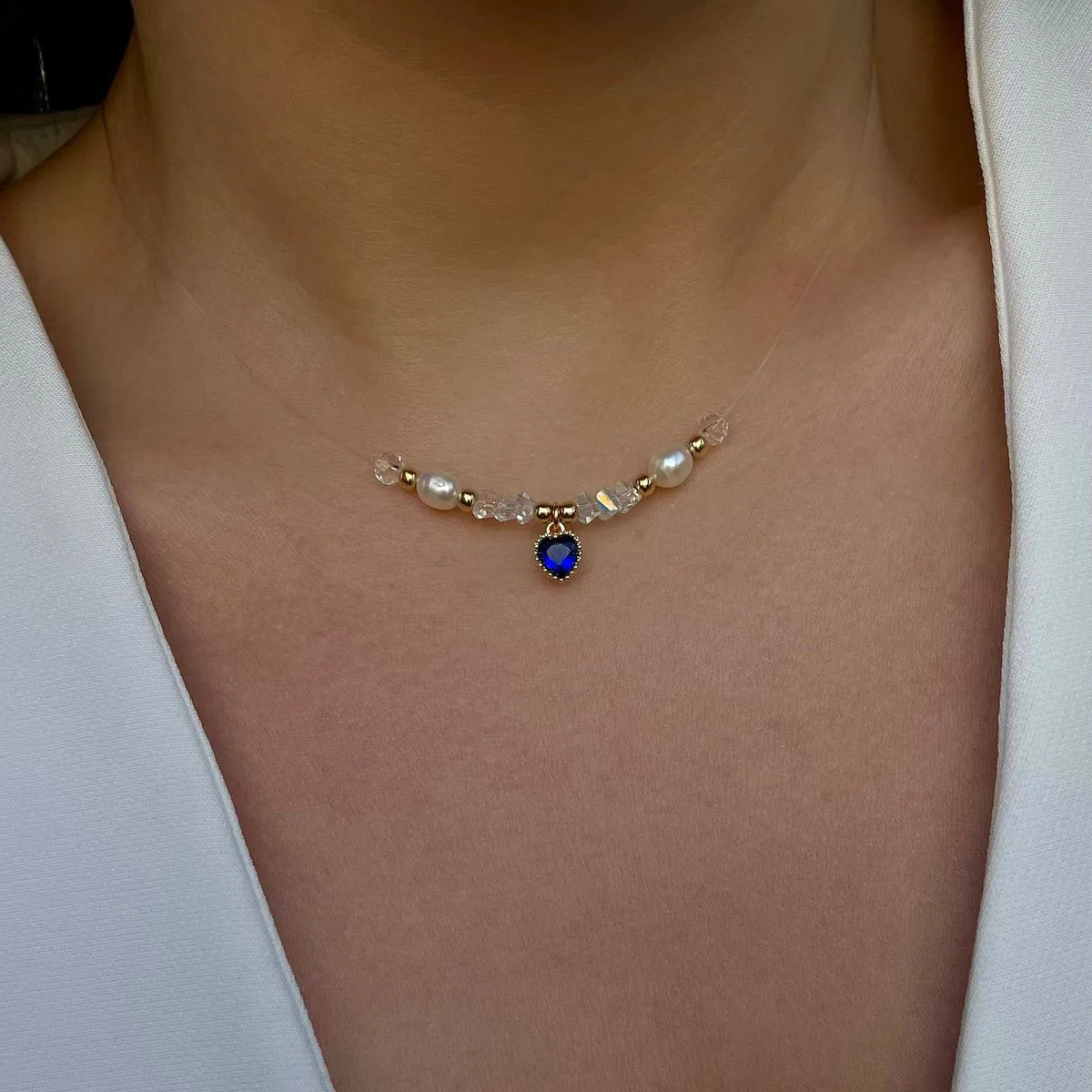 Fashion Simple Shaped Natural Freshwater Pearls Zircon Heart Necklace For Women Female Girl Baroque Choker Jewelry Gift N0495