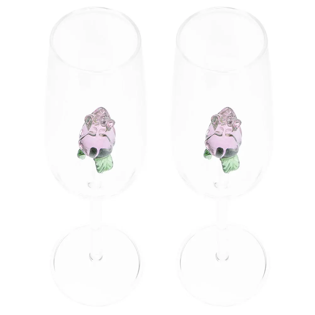 

2Pcs Rose Crystal Glass Goblet Simple Design Gift Idea Party Cocktail Goblet Elegant Wine Cup Home Decoration Wine Flutes