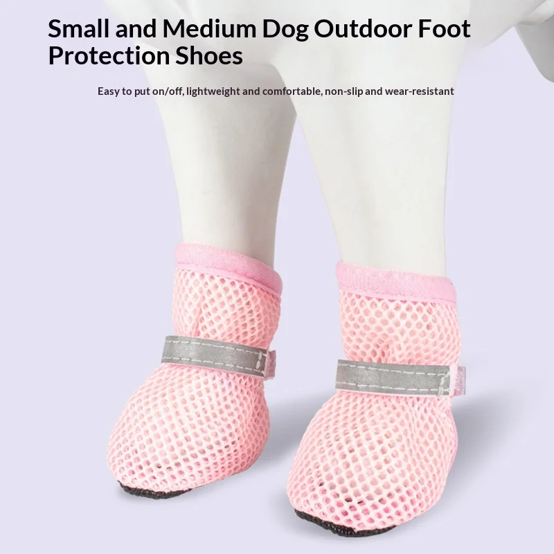 4Pcs Dog Shoes Breathable Anti-Slip Dog Running Boots for Small/Medium Pomeranian Teddy, Summer Outdoor Paw Protector Shoes