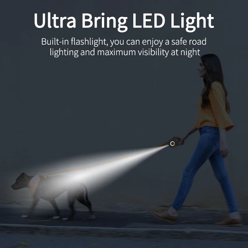 ROJECO 5M correa automática para perro LED retráctil luminosa correas de luz de moda para perro cachorro mascota Flexi caminar corriendo plomo