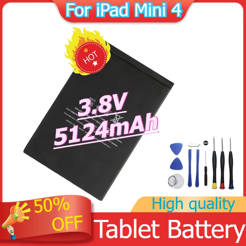 

Tablet Battery For Apple For iPad Mini 4 A1538 A1546 A1550 Battery 3.8V 5124mAh +Tools