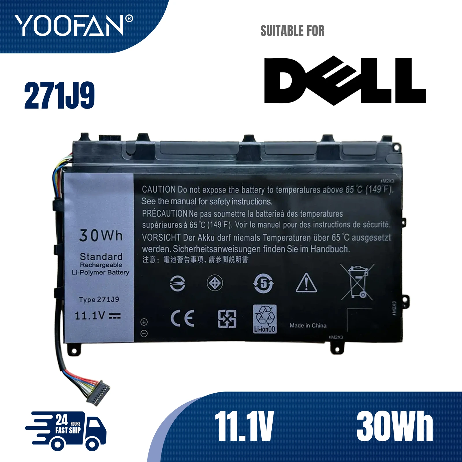 YOOFAN 271J9 Laptop Battery For DELL Latitude 13 7000 7350 Series GWV47 0GWV47 YX81V 11.1V 30Wh