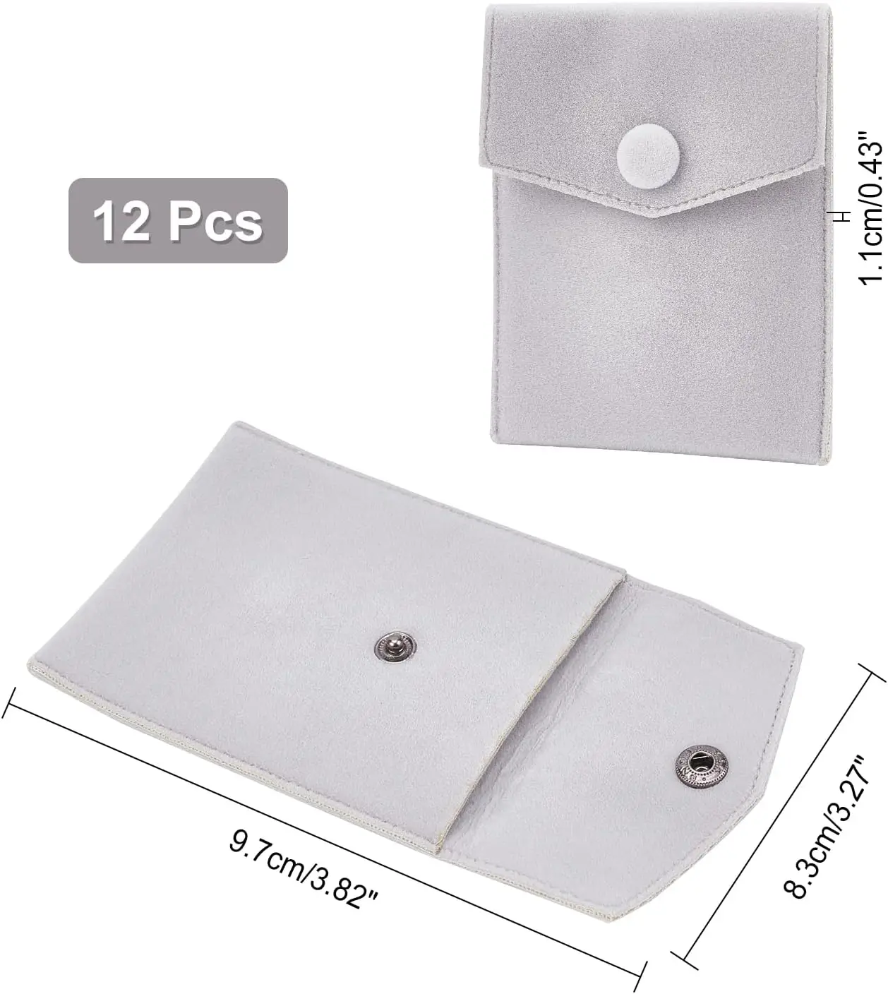 12Pcs Velvet Jewelry Pouches with Snap Button Light Grey Velvet Jewelry Storage Bags Small Velvet Gift Bags for Traveling Rings