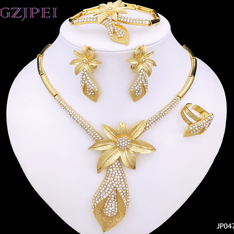 

Vintage Jewelry Set For Women Luxury Dubai Nigeria Italian 18K Gold Plated Necklace Earrings Bracelet Ring Wholesale To Resell