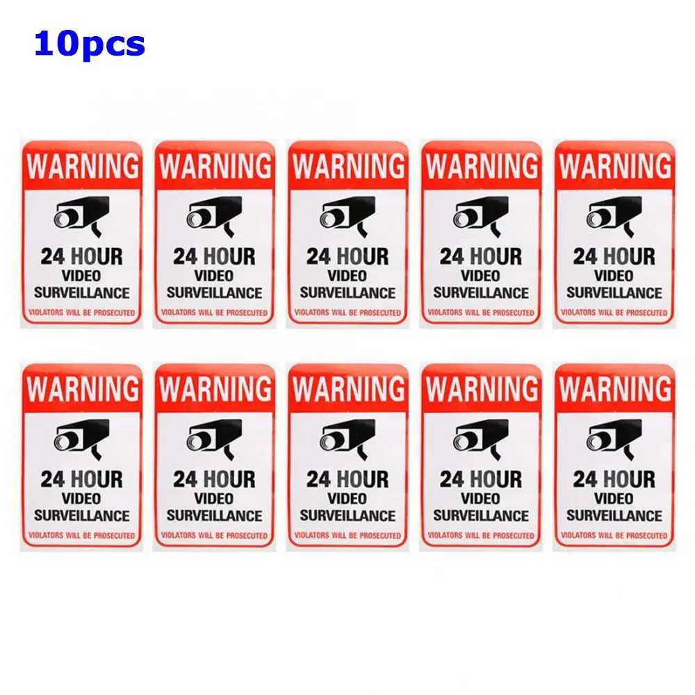 10pcs Video Surveillance Security Camera Sign Stickers Decals Warning Sticker Warning Signs