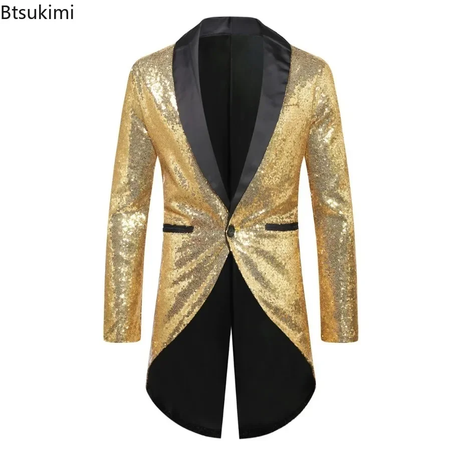 2024Men\'s Tuxedo Chic Style Male Jacket Tops Luxury Sequin Glitter Suits Blazer Men Party Stage Prom Singer Dancer Jackets Coats