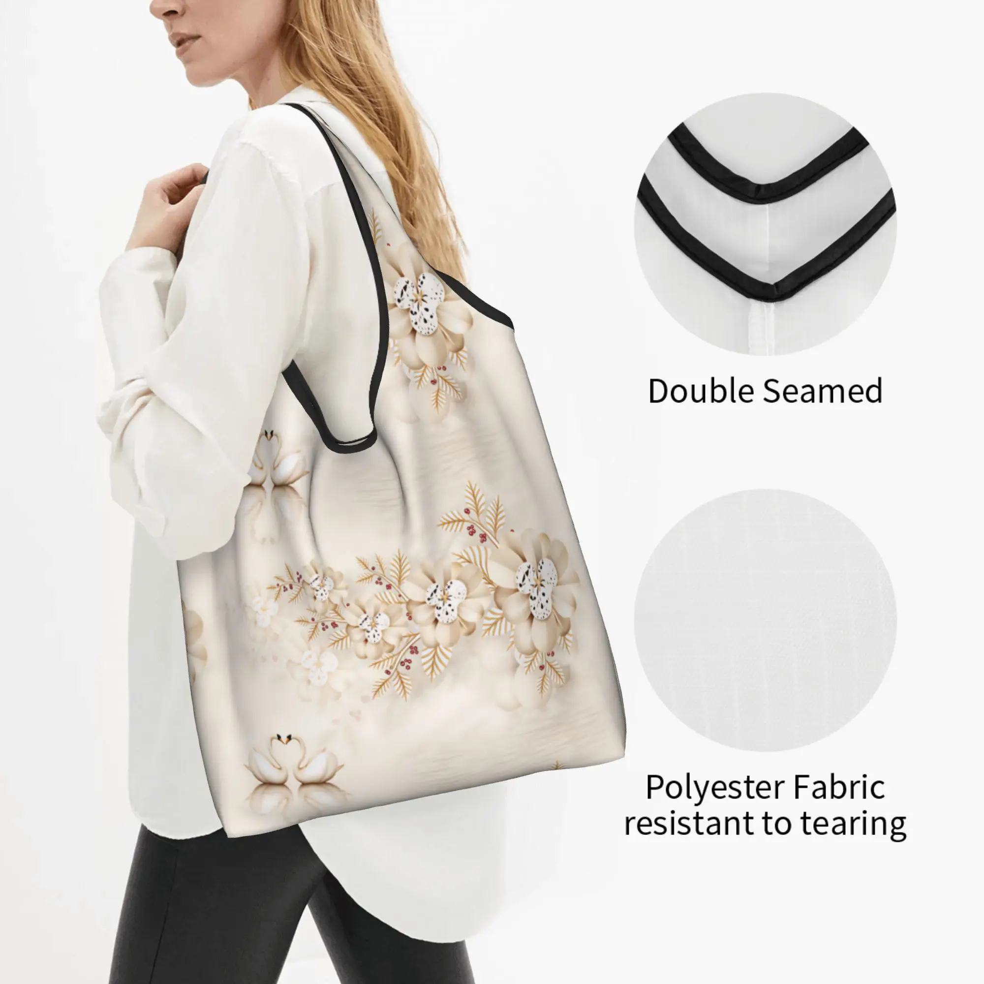 Recycling Fashion Trend 3D Flowers Shopping Bag Women Tote Bag Portable Luxury High 3D Floral Grocery Shopper Bags