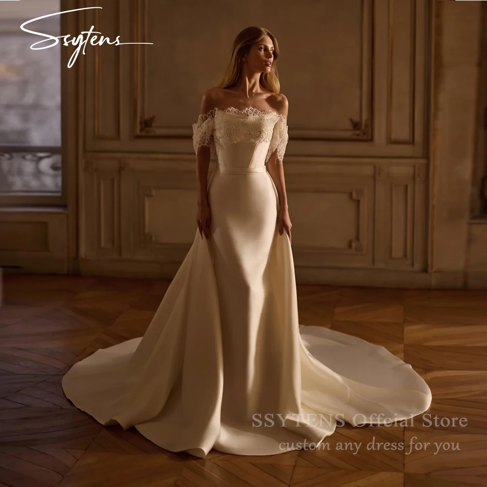 SSYTENS Off Shoulder Mermaid Wedding Dresses Detachable Train Women Elegant Long Mopping Length Vestidos De Novias Customized