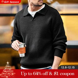 Maden Retro Polo Neck Strick vertikal gewebtes Polos hirt Lazy Pullover Pullover Herren Herbst und Winter Revers weich warm