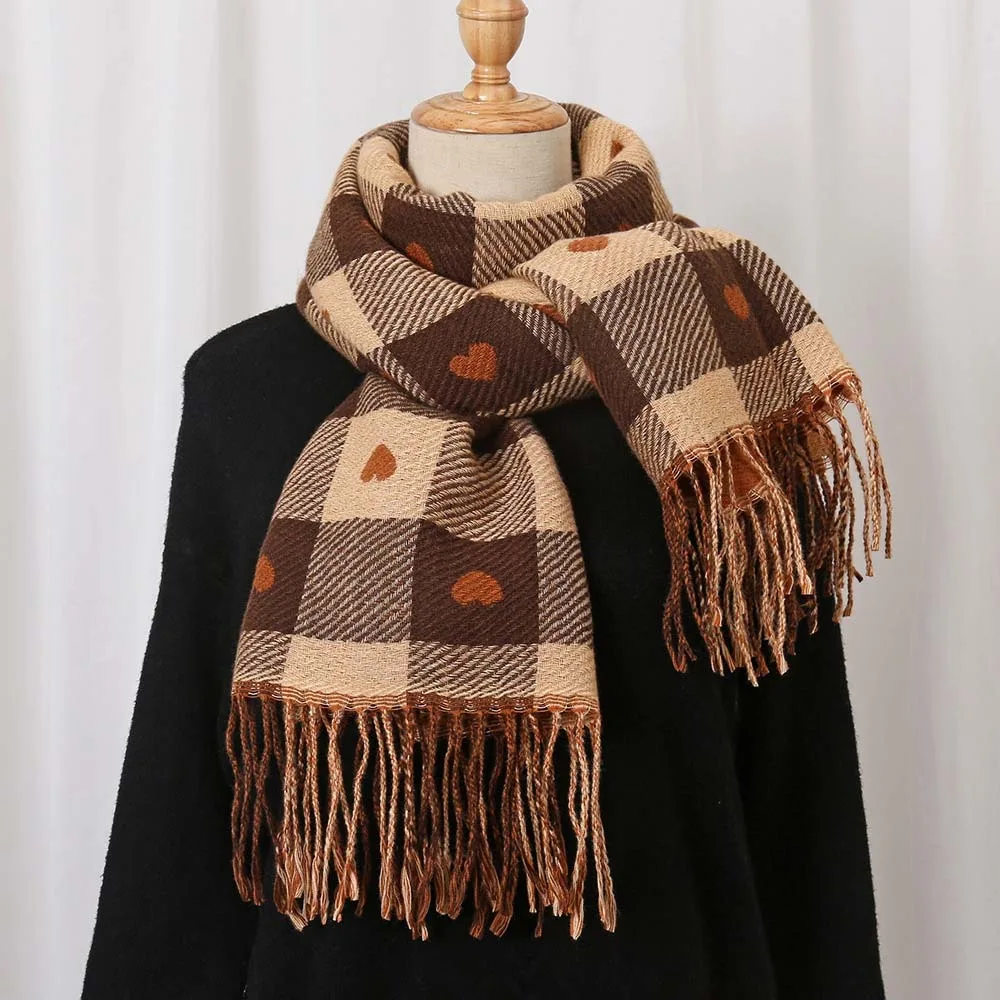 

Gifts Acrylic Fibers Plaid Knitted Scarf Long Soft Heart Thickened Scarf Tartans Printed Classic Tassel Shawl Men