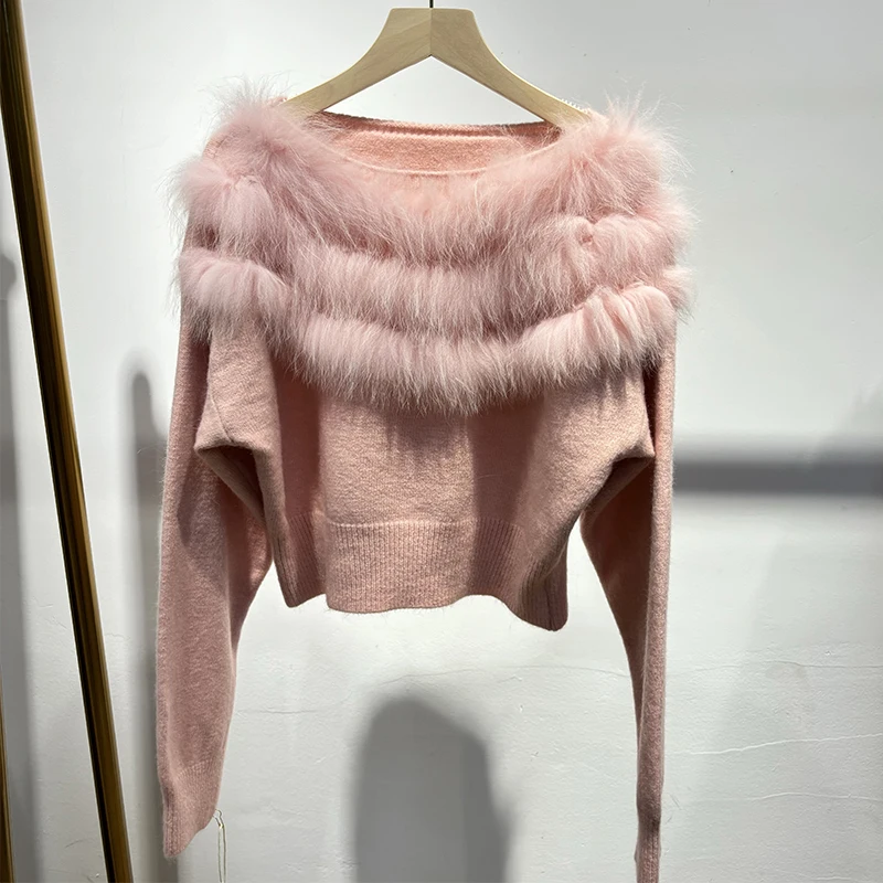 2025 여성 겨울 두꺼운 사랑스러운 여우털 칼라 천연 여우털 소녀 가을 짧은 스웨터 니트 코트