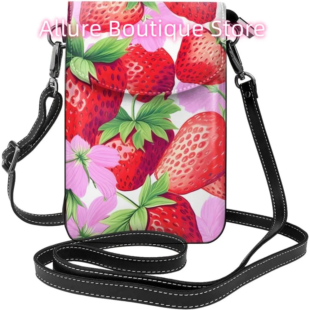 

Классическая женская сумка через плечо с клубничными фруктами, маленькая дорожная сумка из искусственной кожи для мобильного телефона, легкий мини-кошелек для телефона, кошелек Cr