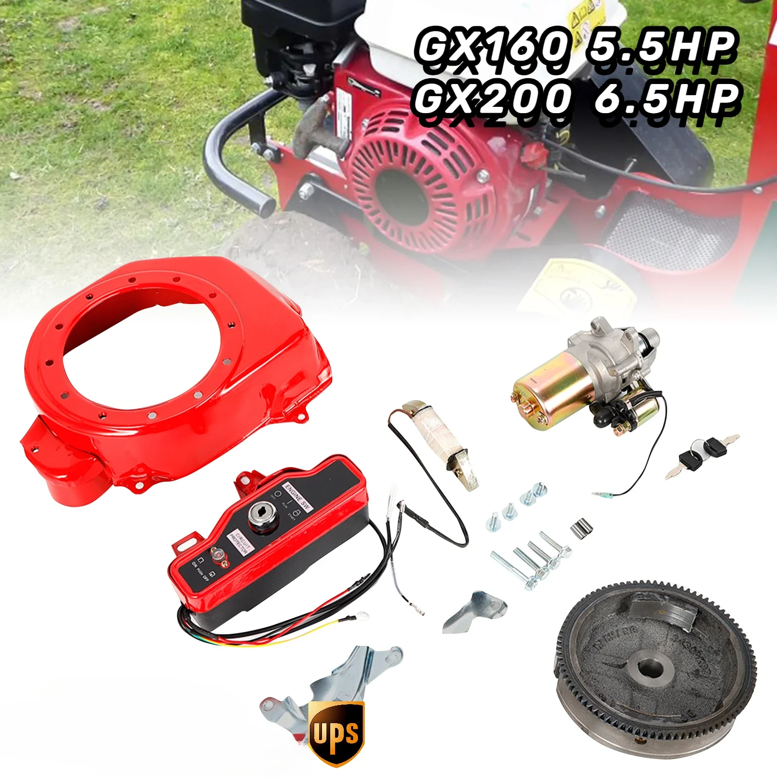 Electric Start Kit Fit For Honda GX160 5.5HP GX200 6.5HP Electric Start Motor Electric Start Kit Flywheel Fit Honda GX160 5.5HP