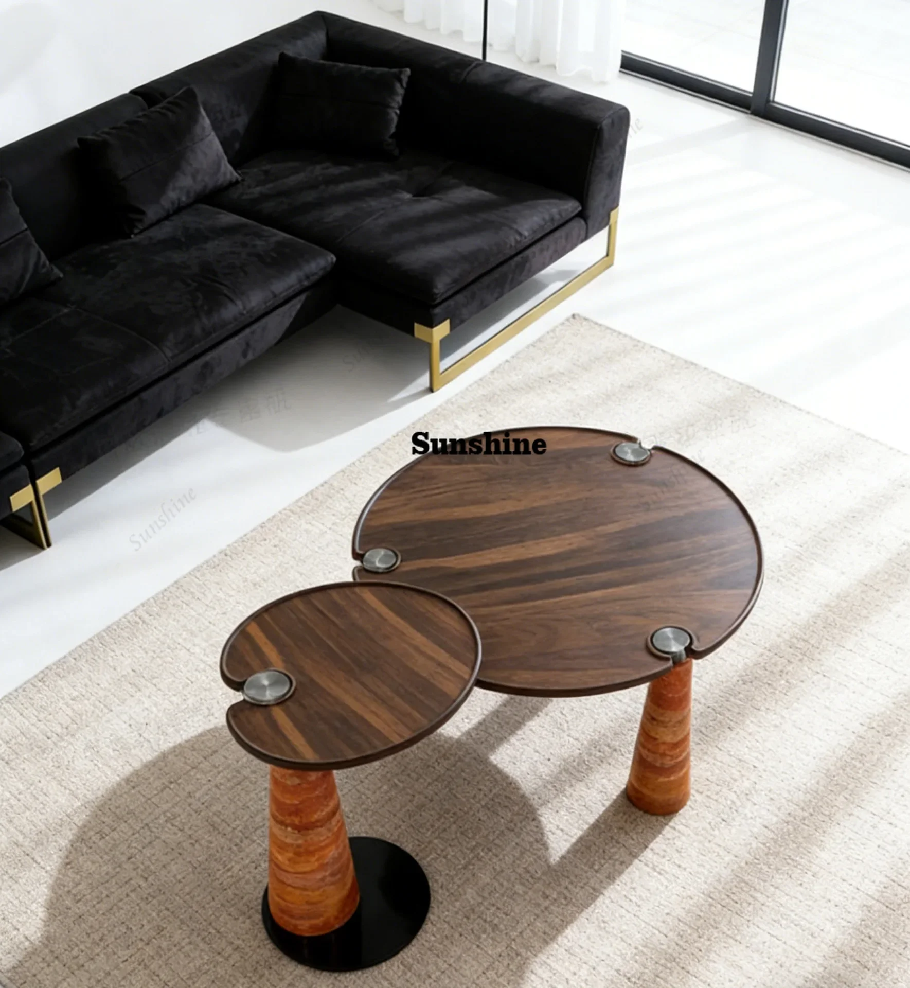 

Natural travertine coffee table designer creative antique marble coffee table household living room round coffee table FT