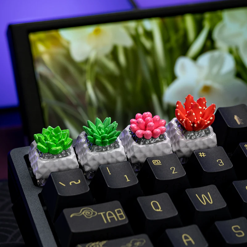 

Succulent Keycaps Resin 3D Printing Hand Colored Polished Cherry R4 MX Switch Custom Keycaps for Mechanical Keyboard Accessories