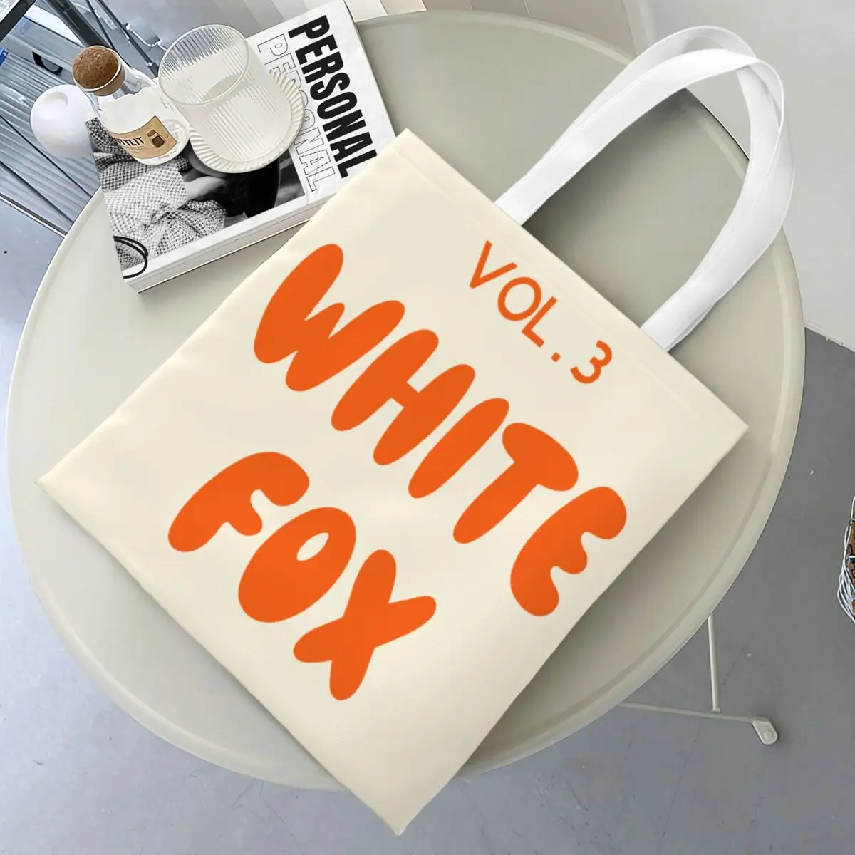 

White Fox Canvas Tote Bag Trendy Large Capacity Shopping Bag for Unisex Daily Bags