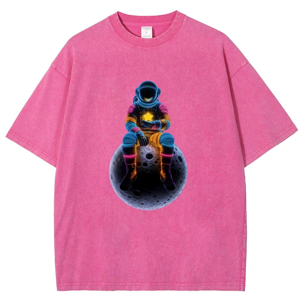 

Unisex Fit Washed T-Shirt Cool Astronaut Tees Shirts Men Women Short Sleeve T-shirts Cotton Oversized T-shirt Streetwear