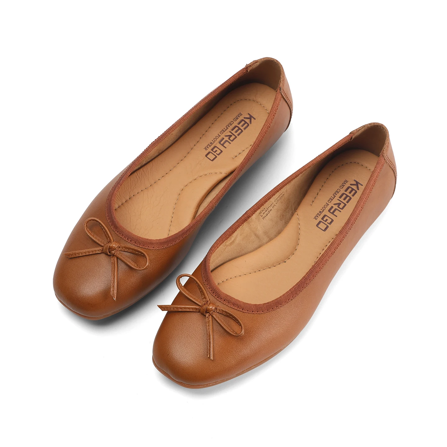 Keerygo Women's Genuine Leather Flat Shoes with Bow Decor, Arch Support Comfort Slip On Flats, 4 Colors Available
