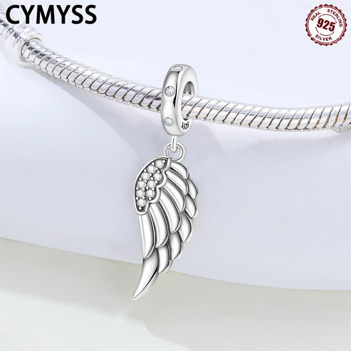 

CYMYSS 925 Sterling Silver Glittering Wings Beaded pendant, Simple And Elegant style, DIY accessories, Luxury Jewelry Gifts