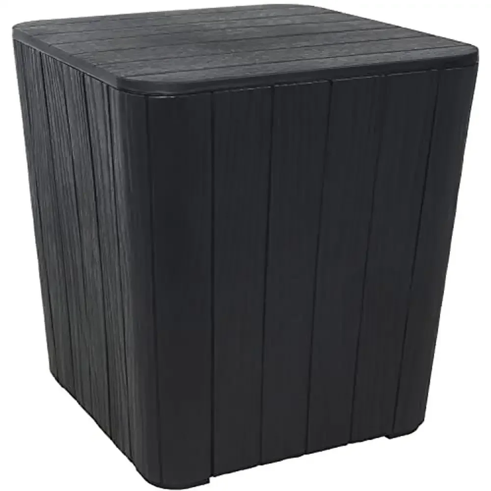 

Deck Storage Box 11.5 Gallon Phantom Gray Faux Wood Grain Design End Table Patio Decor Resin Construction Multi-Use Storage
