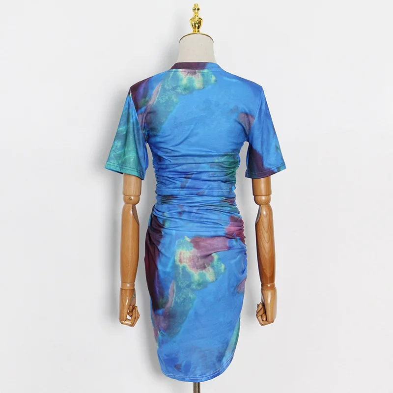 الاتجاه الوطني الجديد التعادل صبغ طباعة قصيرة الساخن فتاة تي شيرت أعلى + الورك تنورة قطعتين بدلة على الموضة-GZXX919