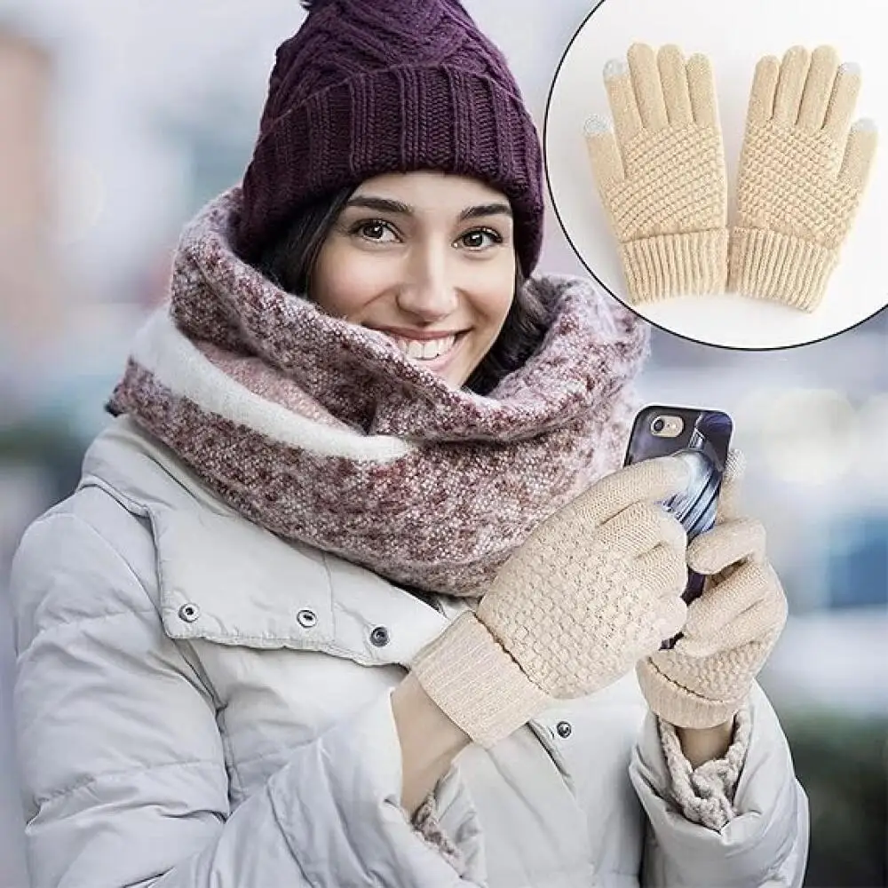 قفازات شاشة لمس لركوب الدراجات للسيدات شتوية لطيفة للطالبات لركوب الدراجات النسخة الكورية الدافئة والباردة قفازات قطنية شتوية سميكة