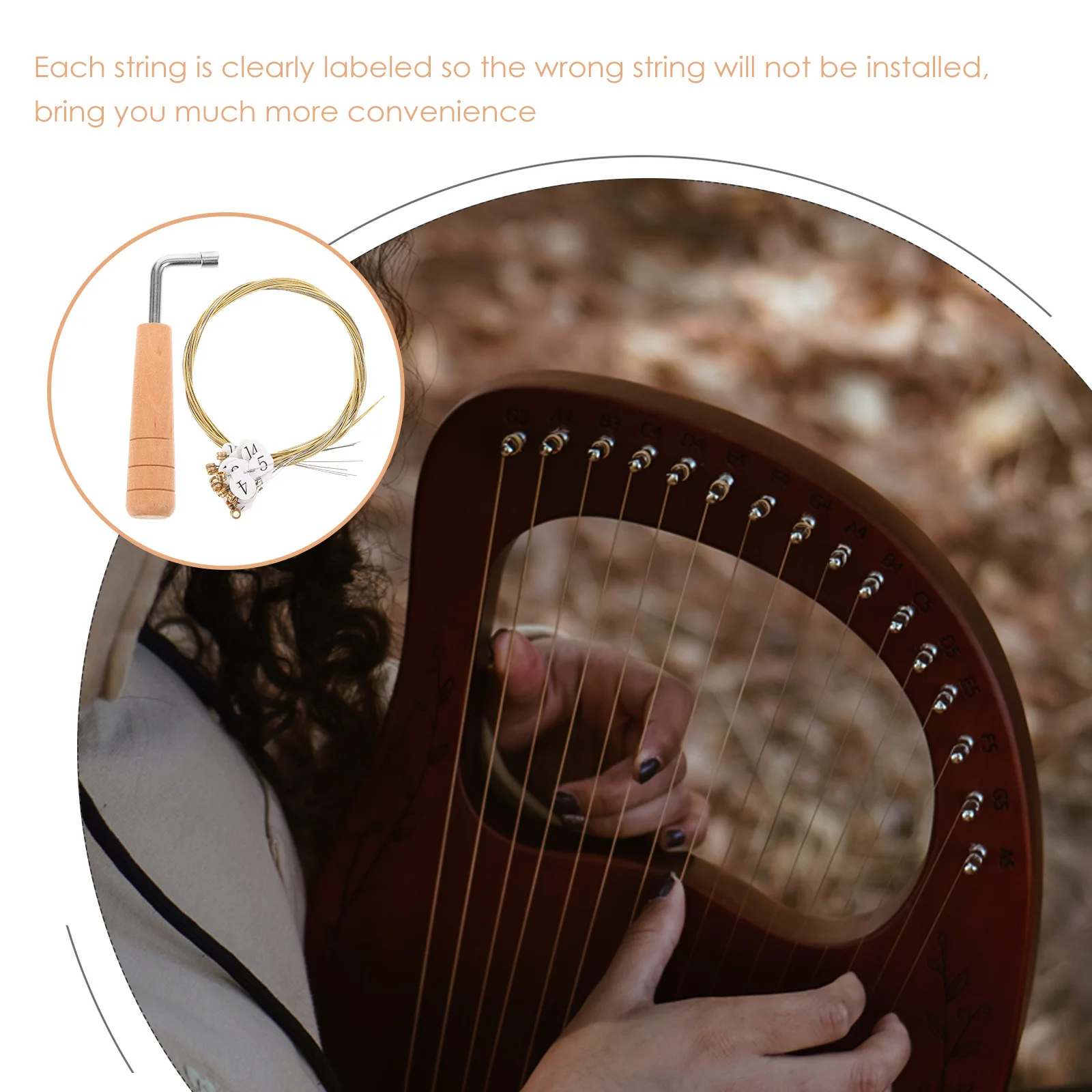 

1Set Metal Lyre Strings Harp String Set Tuning Wrench Stable Uniform Quality Comfortable Resonance Classical Musicians