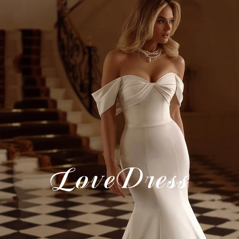 Boho Mermaid Satin Sweetheart Wedding Dress Sexy Backless Off Shoulder Bridal Dress Simple Detachable Train Gown 2025 Customized