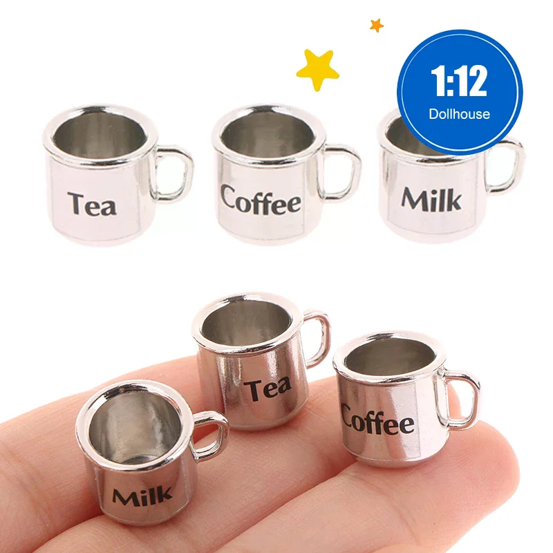 1/12 Kitchen Decor Dollhouse Miniature Metal Coffee Tea Cup Milk Cup Model Dollhouse House Tableware Dolls Pretend Play