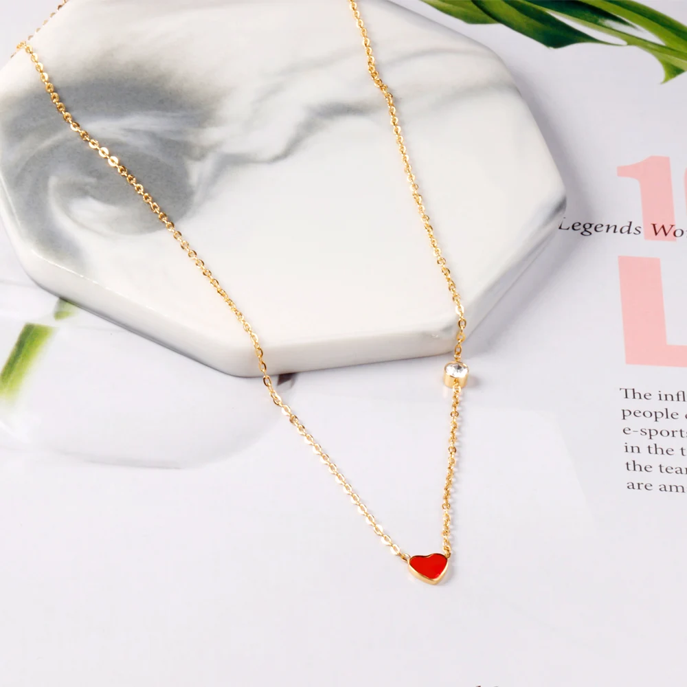 LUXUKISSKIDS Red Heart Charms Pendant Necklace Y2K Cute Tiny Love Heart Choker Babygirls Stainless Steel Jewelry Christmas Gifts
