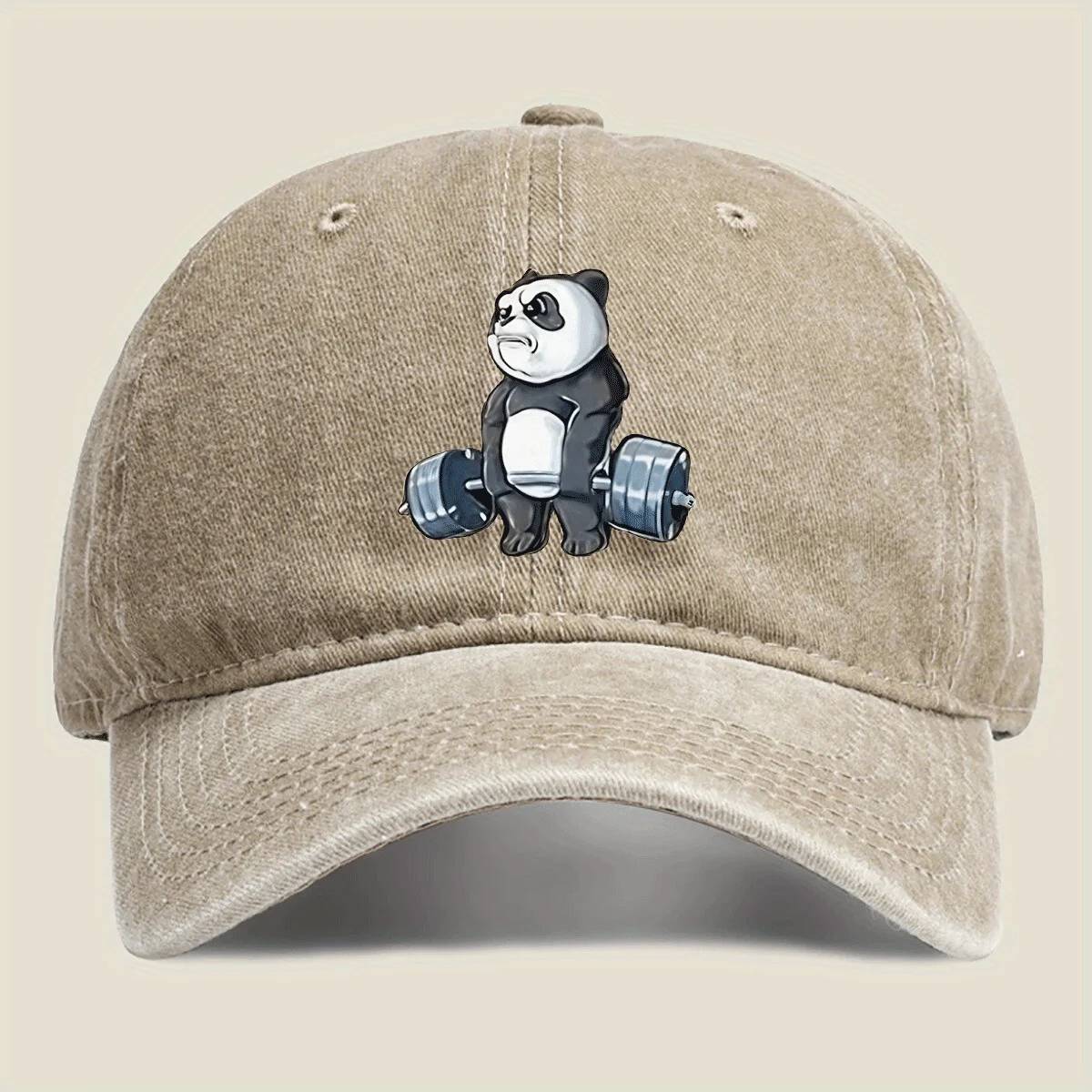 Panda Weightlifting Print Washed Baseball Cap Unisex Casual Outdoor Sports Sun Hat