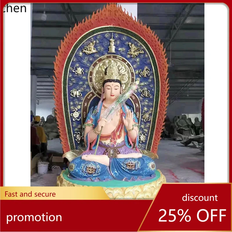Cz camphor wood carving guanyin bodhisattva cast copper painted amitabha fiberglass three holy buddha statue