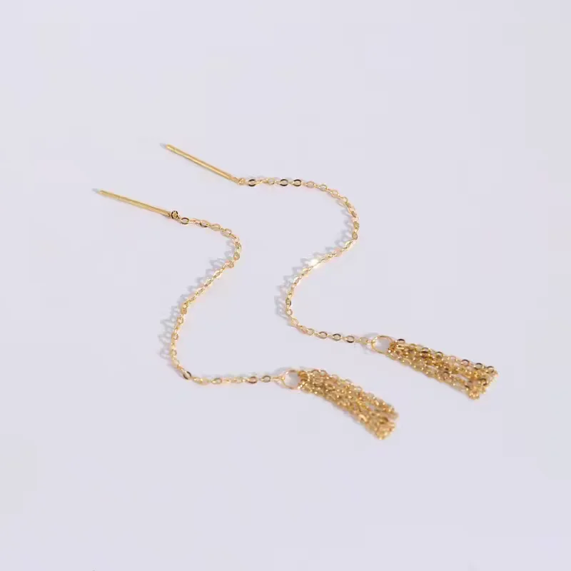 LABB Real 18K gold tassel earrings Au750 gold DIY temperament tassel earrings women's boutique jewelry gift E0141