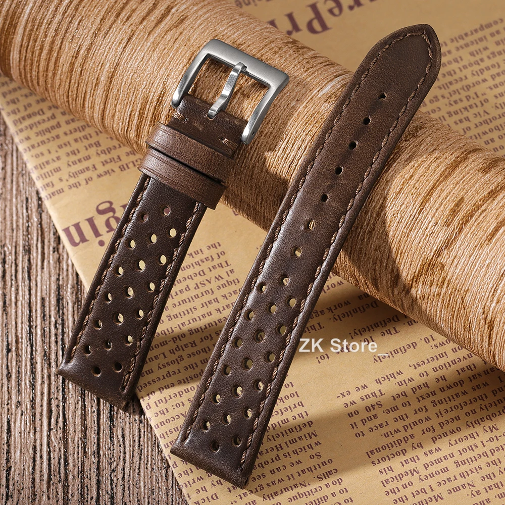 

Genuine Cowhide Leather Strap Soft Breathable Retro Wristband 18 20 22mm Band for Samsung Galaxy Watch 6 5 4 for Seiko Bracelet